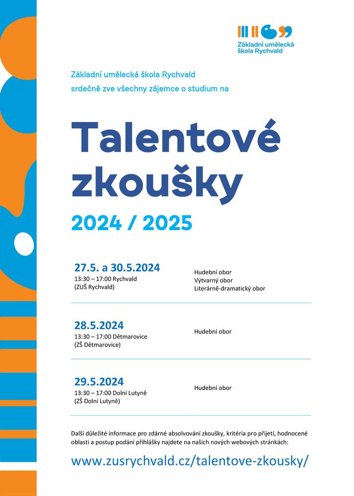 Talentové zkoušky ZUŠ 2024 - termíny