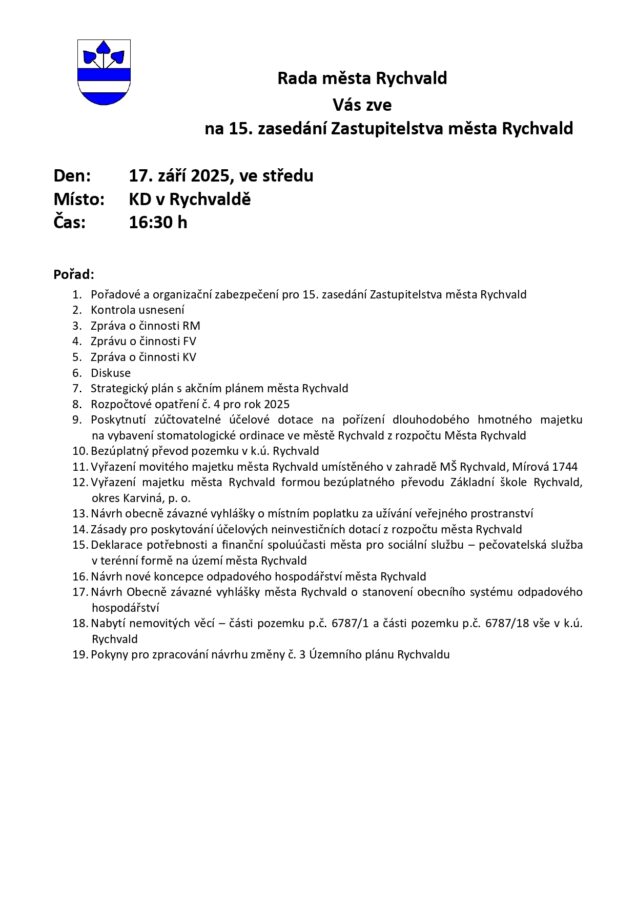 Pozvánka na 15. ZM Rychvald