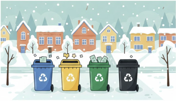 Ilustrační: popelnice v zimním městě