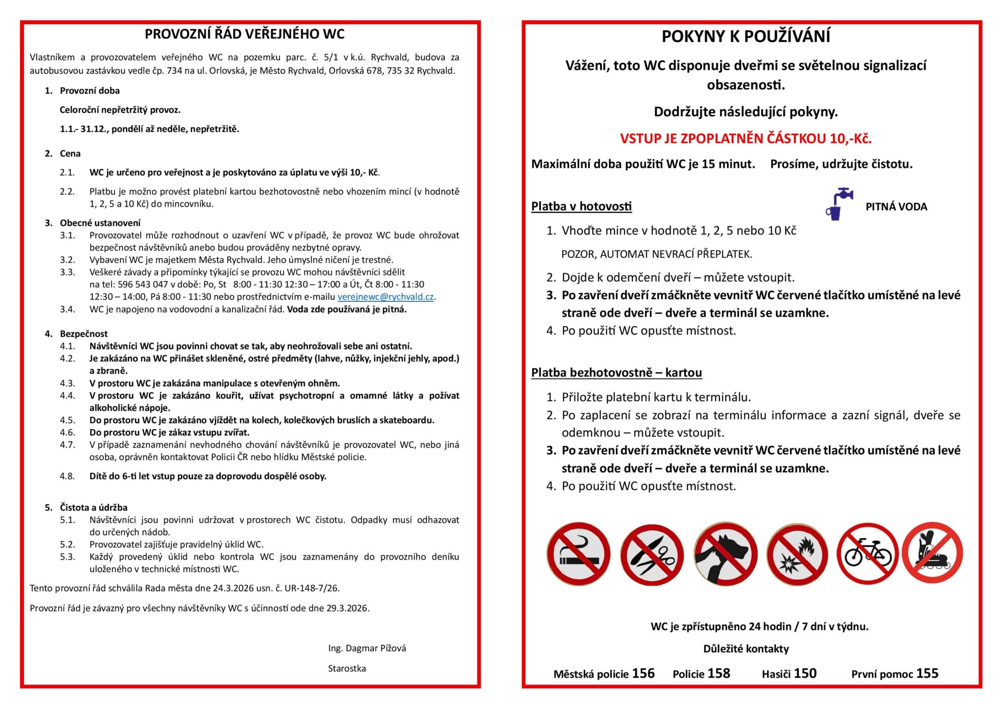 Veřejné WC - provozní řád