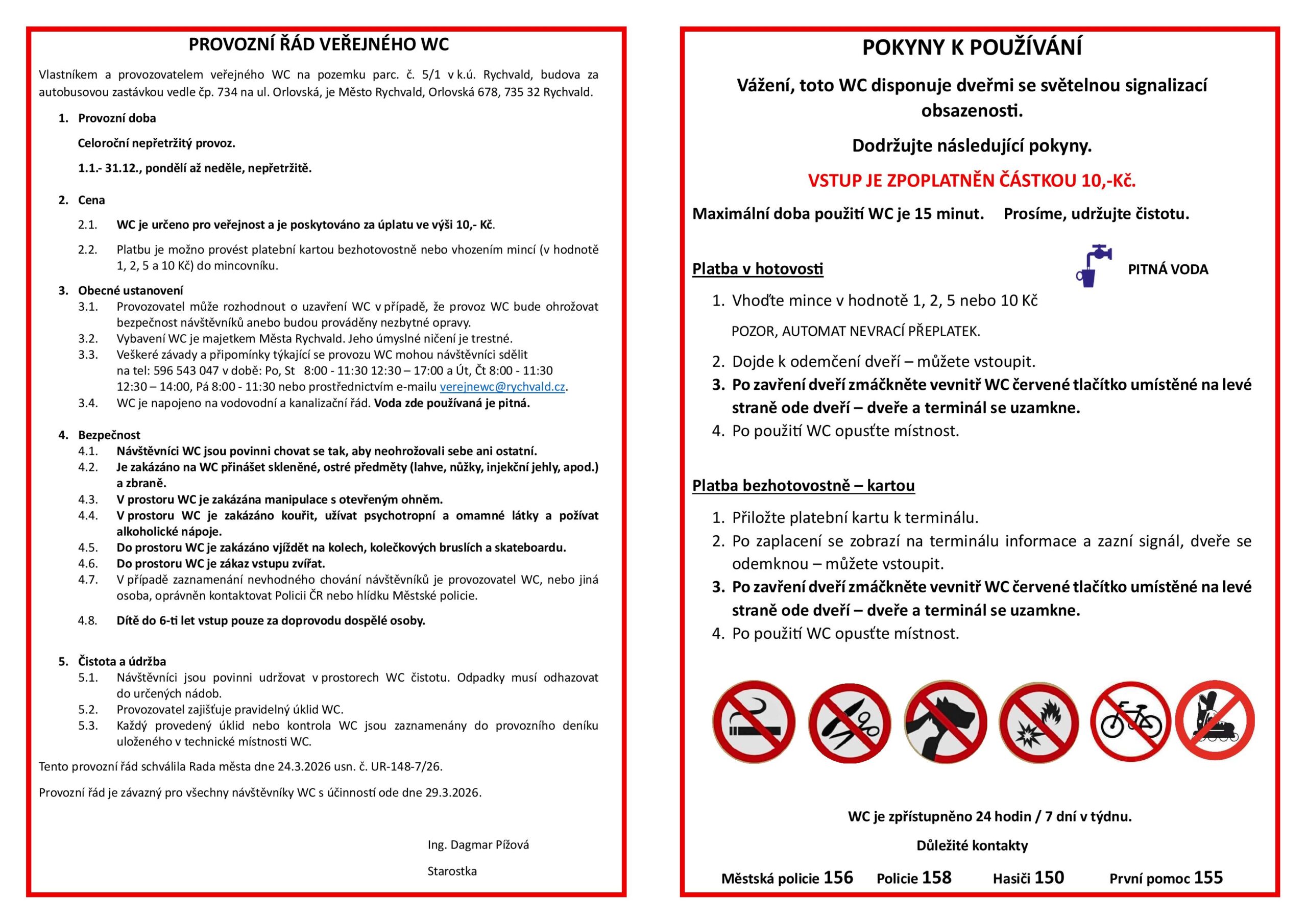 Veřejné WC - provozní řád